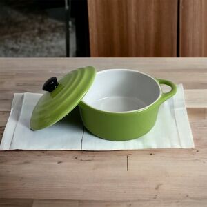 Mini Cocotte Pot Lid Green Glazed Stoneware Baker 5" Individual Oven Induction